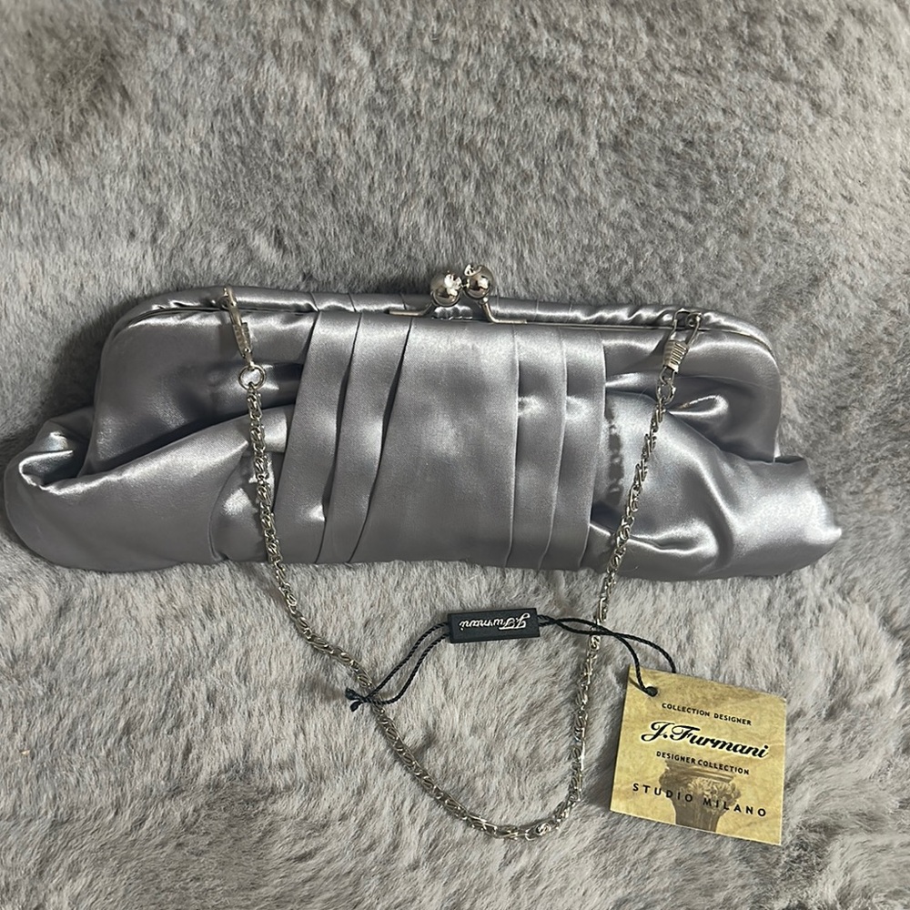 Elegant Silver Pleated Wristlet Clutch